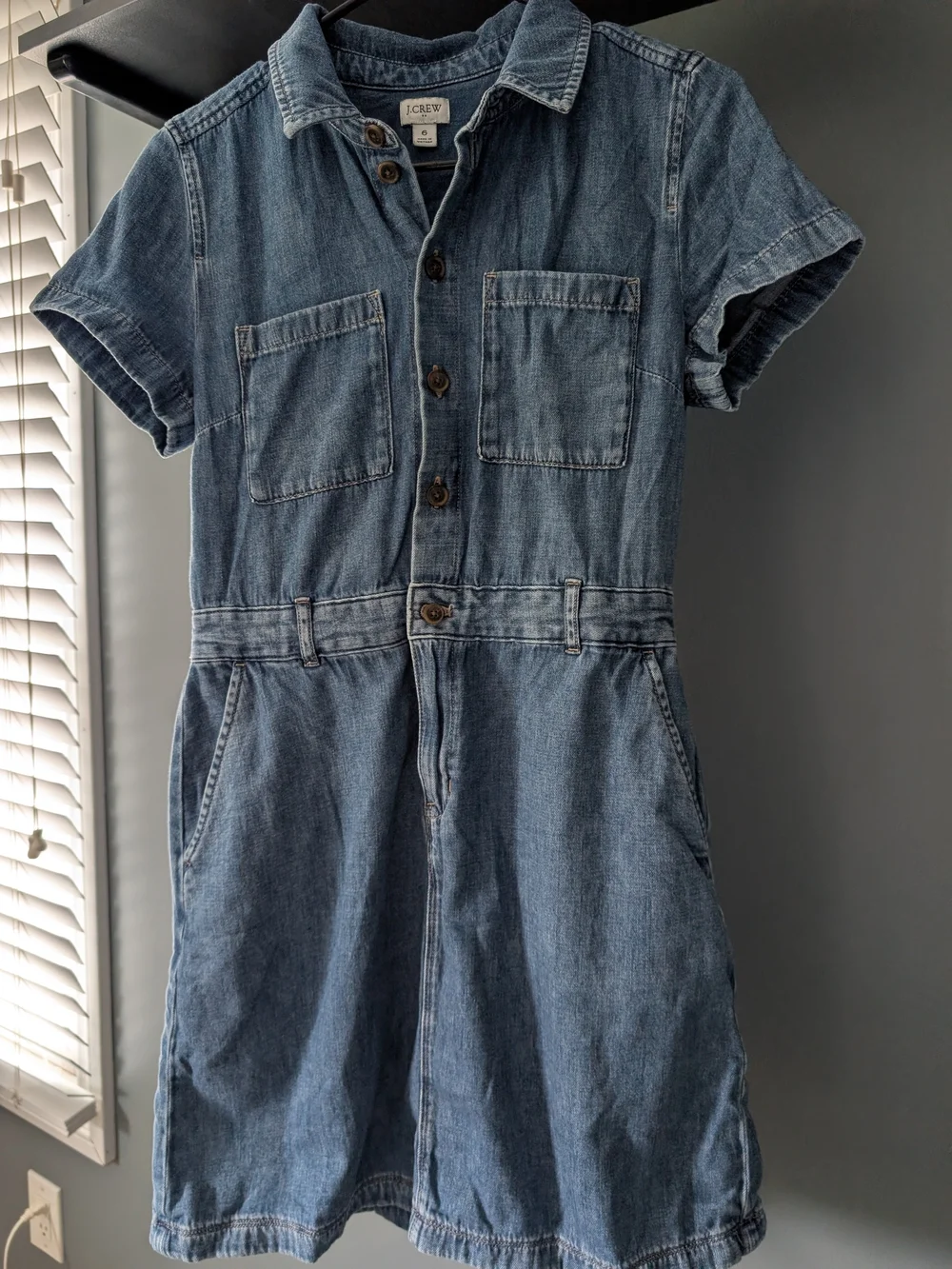 J. Crew Short-Sleeve Denim Mini Dress in Blue